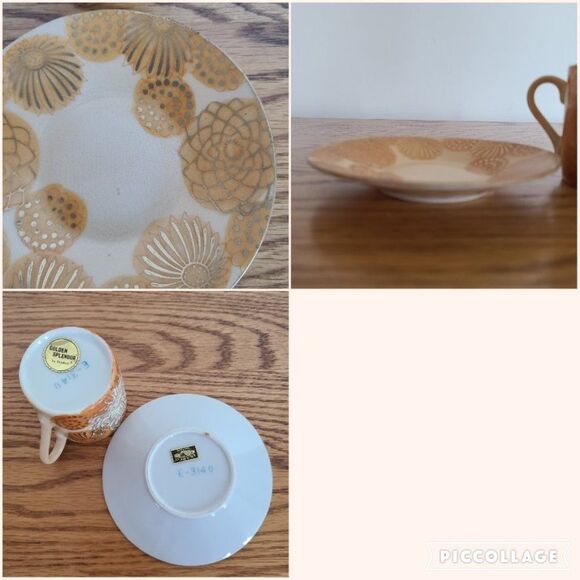 Inarco Demitasse Cup and Saucer Set Golden Splendor Floral Pattern Japan RARE - Picture 15 of 15